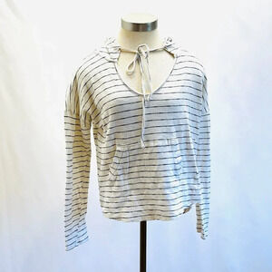 BILLABONG Women Long Sleeve Pullover Hooded White/Black Striped Shirt Size Small
